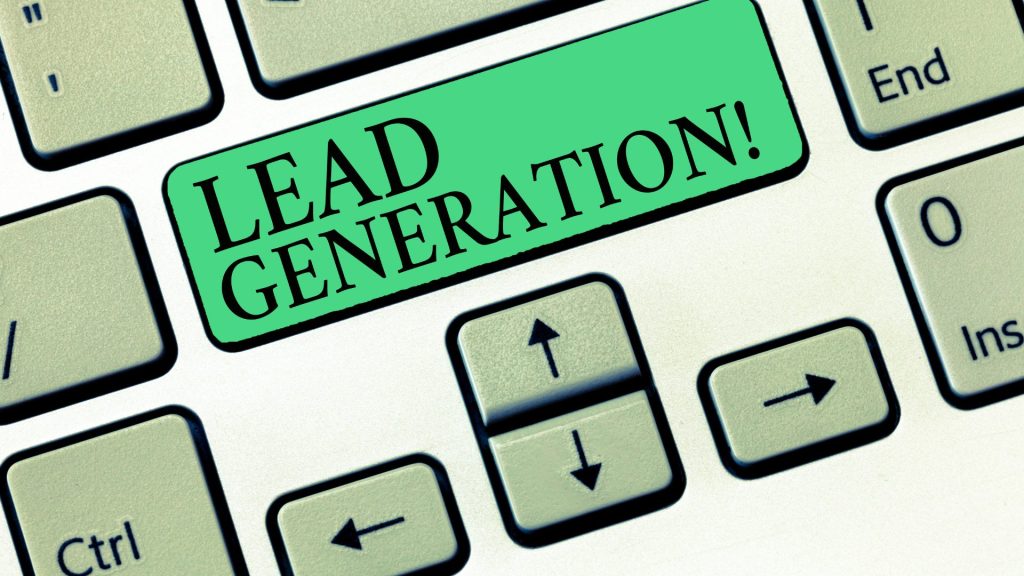 The words "lead generation" in a drawing of a keyboard button.